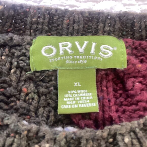 Vtg Orvis Patchwork Wool & Cashmere Blend Cable Knit Sweater XL Color Blocks - Picture 3 of 11